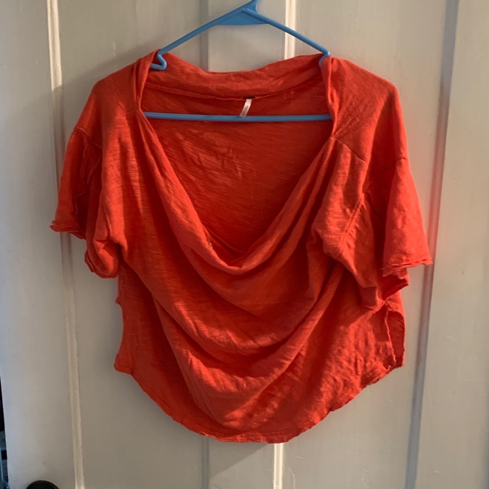 Free People Draped Short Sleeve Top in Bright Orange